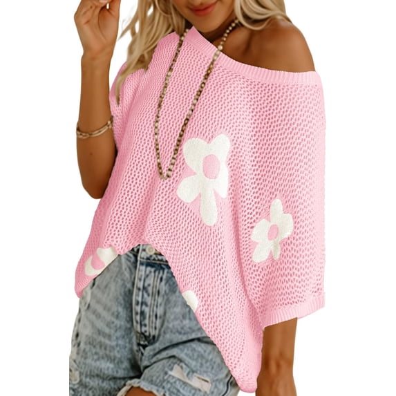 Shine Up Crochet Beach Coverups Women Swimsuits Summer Short Sleeve Blouses Knit Hollow Out Tops