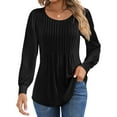 thumbnail image 1 of Shine Up Floral Blouses for Women Pleated Long Sleeve Shirts Casual Crewneck Tunic Tops, 1 of 6