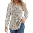 thumbnail image 1 of Shine Up Floral Blouses for Women Pleated Long Sleeve Shirts Casual Crewneck Tunic Tops, 1 of 7