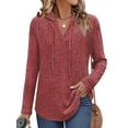 thumbnail image 1 of Shine Up Hoodies for Women Ribbed V Neck Knit Pullover Sweater Fall Hooded Sweatshirts, 1 of 4
