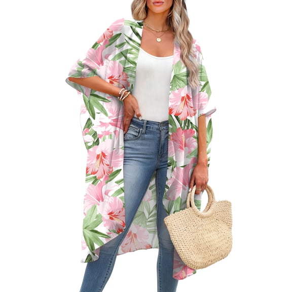 Shine Up Kimonos for Women Swimsuit Coverup Summer Print Loose Beach Cardigans Swimwear