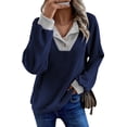 thumbnail image 1 of Shine Up Patchwork Sweatshirts for Women V Neck Long Sleeve Shirts Casual Pullover Tops, 1 of 8
