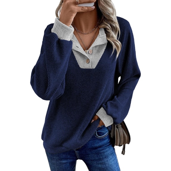 Shine Up Patchwork Sweatshirts for Women V Neck Long Sleeve Shirts Casual Pullover Tops