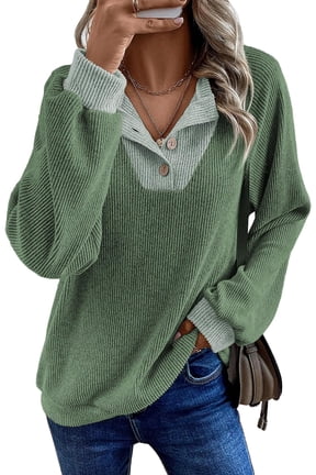 Patchwork Sweatshirts for Women V Neck Long Sleeve Shirts Casual Pullover Tops
