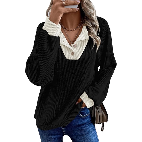 Shine Up Patchwork Sweatshirts for Women V Neck Long Sleeve Shirts Casual Pullover Tops