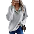 thumbnail image 1 of Shine Up Patchwork Sweatshirts for Women V Neck Long Sleeve Shirts Casual Pullover Tops, 1 of 8