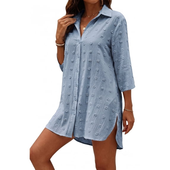 Shine Up Swimsuit Coverups for Women Chiffon Bikini Swimwear Summer Beach Cover-Up Loose Pom Pom Shirt Dress