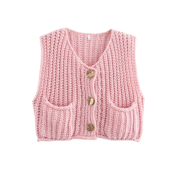 Shine Up Vest for Women Button Down Cardigan Sweater Sleeveless Crochet Knit Tops with Pockets