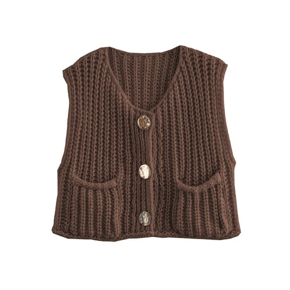 Shine Up Vest for Women Button Down Cardigan Sweater Sleeveless Crochet Knit Tops with Pockets