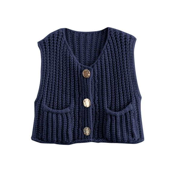 Shine Up Vest for Women Button Down Cardigan Sweater Sleeveless Crochet Knit Tops with Pockets