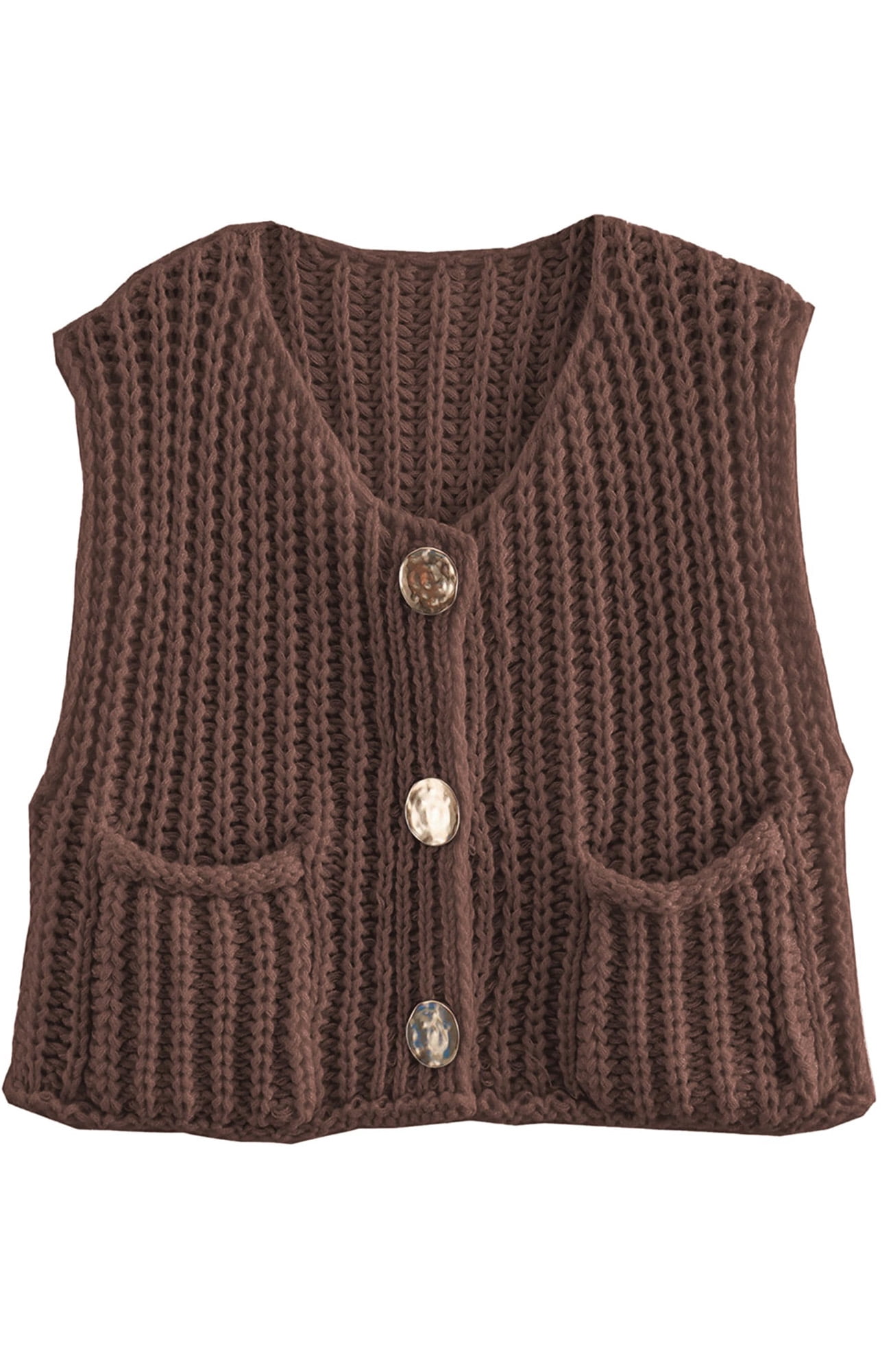 Shine Up Vest for Women Button Down Cardigan Sweater Sleeveless Crochet Knit Tops with Pockets