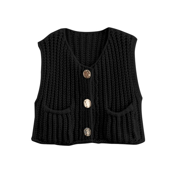 Shine Up Vest for Women Button Down Cardigan Sweater Sleeveless Crochet Knit Tops with Pockets