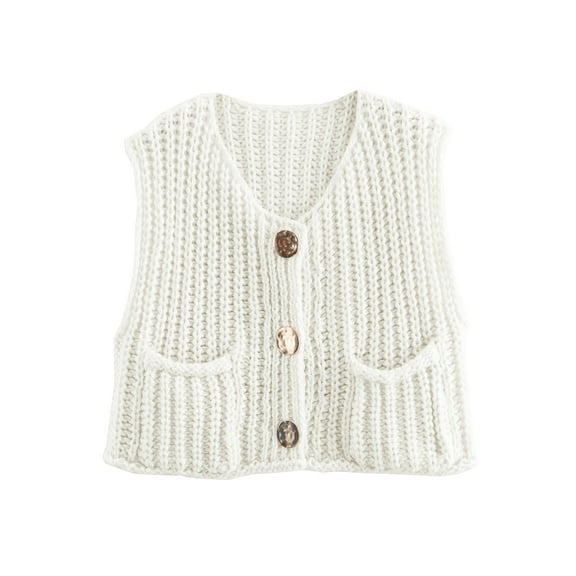 Shine Up Vest for Women Button Down Cardigan Sweater Sleeveless Crochet Knit Tops with Pockets