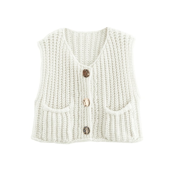 Shine Up Vest for Women Button Down Cardigan Sweater Sleeveless Crochet Knit Tops with Pockets