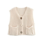 SHINE UP Vest for Women Button Down Cardigan Sweater Sleeveless Crochet Knit Tops with Pockets