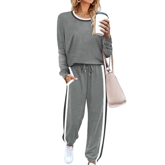 Shine Up Women 2 Piece Lounge Sets Striped Jogger Sets Fall Outfits Loose Sweatsuits with Pockets