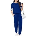 thumbnail image 1 of Shine Up Women Sweatsuits Casual 2 Piece Sets Striped Tracksuits Short Sleeve Summer T Shirts Long Jogger Sets Loose Activewear, 1 of 8