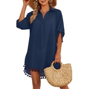 Shine Up Women Swimsuit Cover-up Shirt Tassel Beach Swimwear Summer Bathing Suit Dress