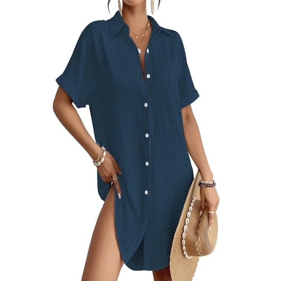 Shine Up Women Swimsuit Cover-ups Button Down Shirt Dress Summer Tops Bathing Suit Coverup