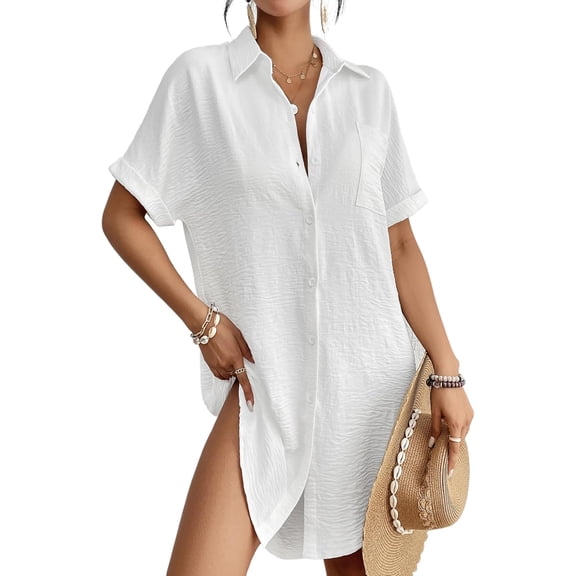 Shine Up Women Swimsuit Cover-ups Button Down Shirt Dress Summer Tops Bathing Suit Coverup
