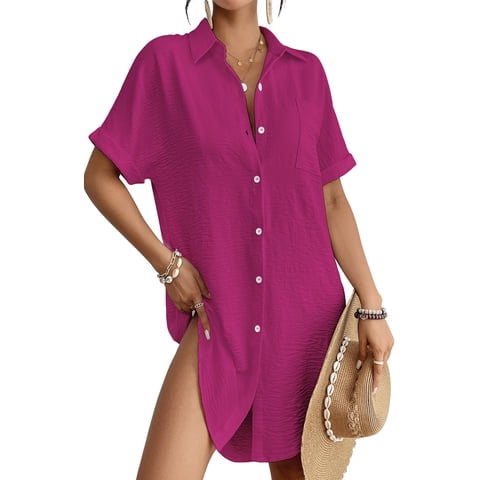 Women Swimsuit Cover-ups Button Down Shirt Dress Summer Tops Bathing Suit Coverup