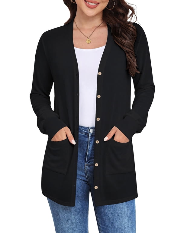 Womens Lightweight Cardigan Button Down Long Sleeve Tops Casual Open Front Cardigans