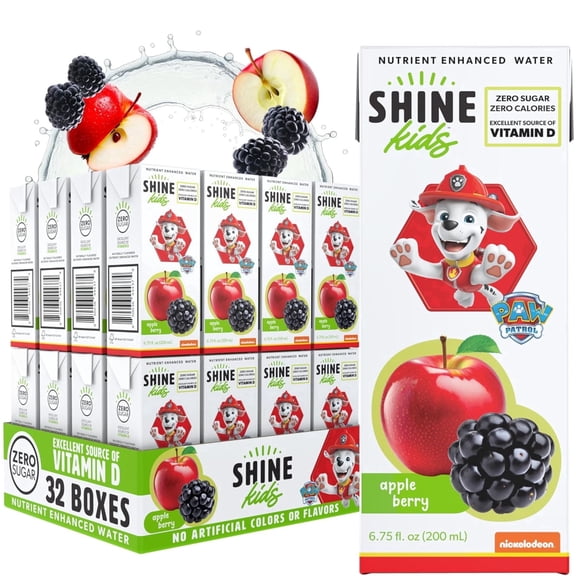 Shine Water Apple Berry Kids Drink Box- Pack of 8 (6.75 Fl Oz Each) - Naturally Flavored Water with Vitamin D, Zero Sugar, Low Calorie, Non-Carbonated.