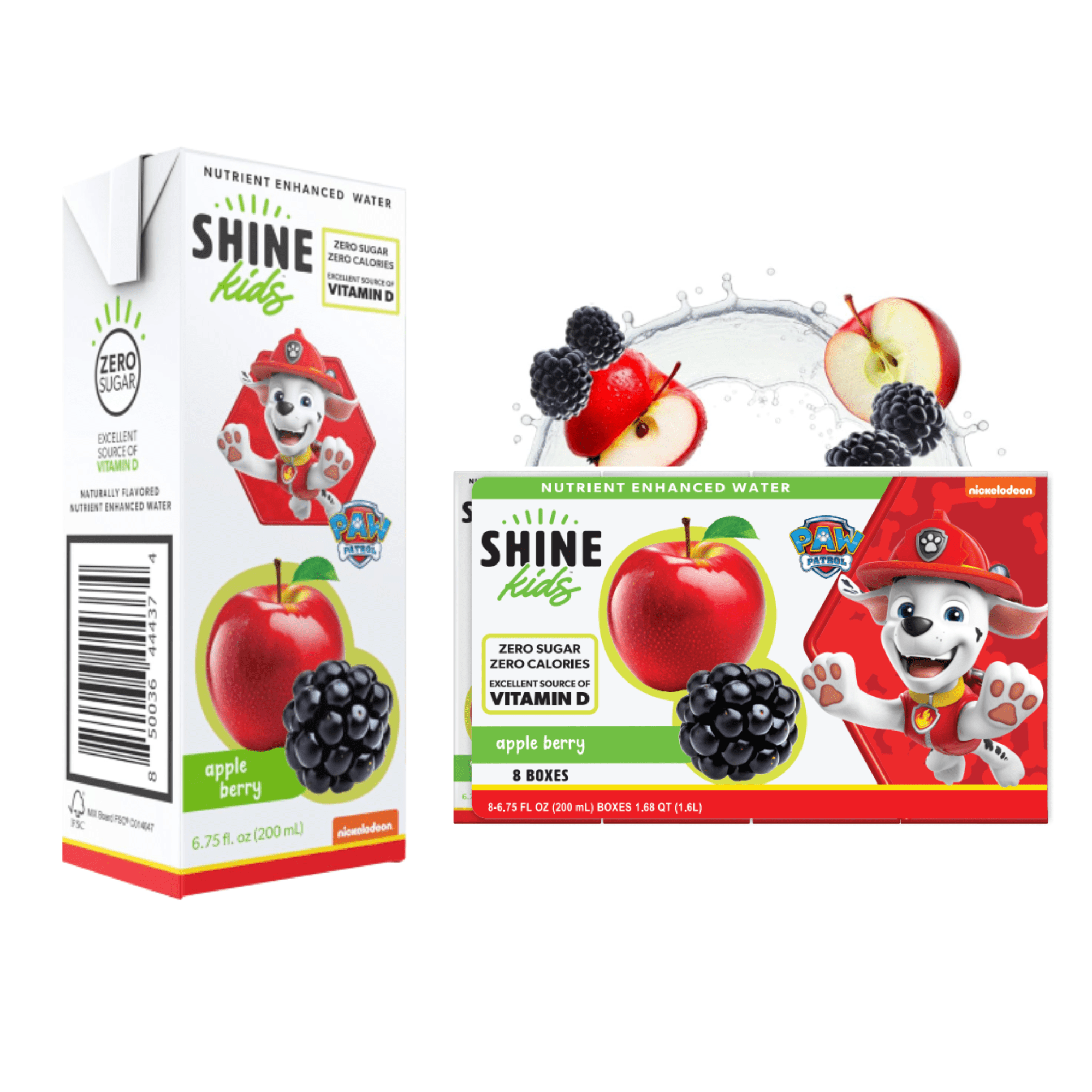 ShineWater Apple Berry Flavored Juice Boxes, 6.75 fl oz, Pack of 8