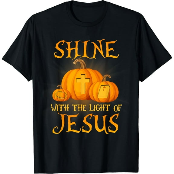 Shine With The Light Of Jesus Christian Halloween Pumpkin T-Shirt