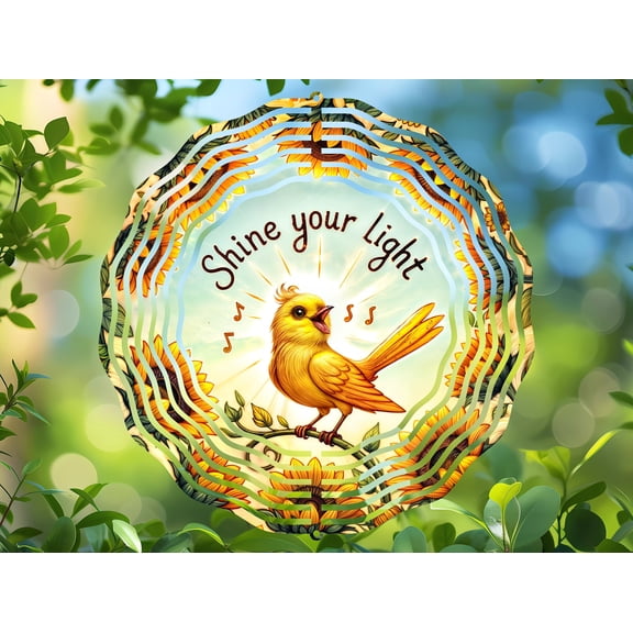 Shine Your Light Bird Sunflower 3D Wind Spinner Metal Kinetic Decor