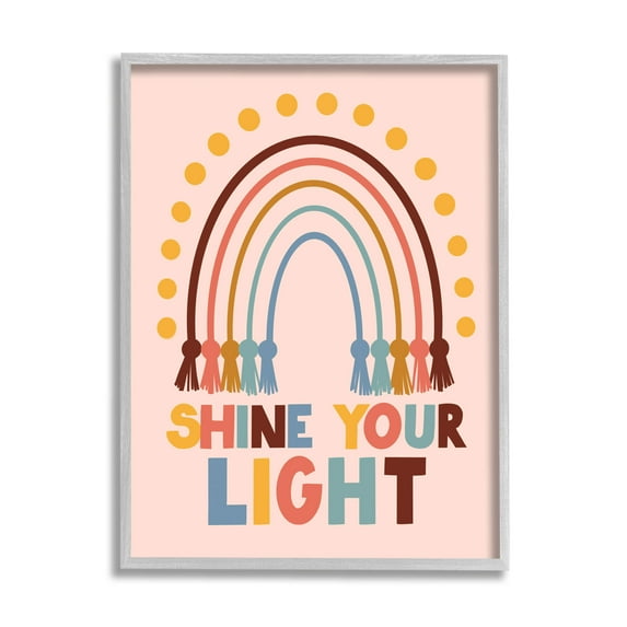 Shine Your Light Hanukkah Rainbow Holiday Graphic Art Gray Framed Art Print Wall Art