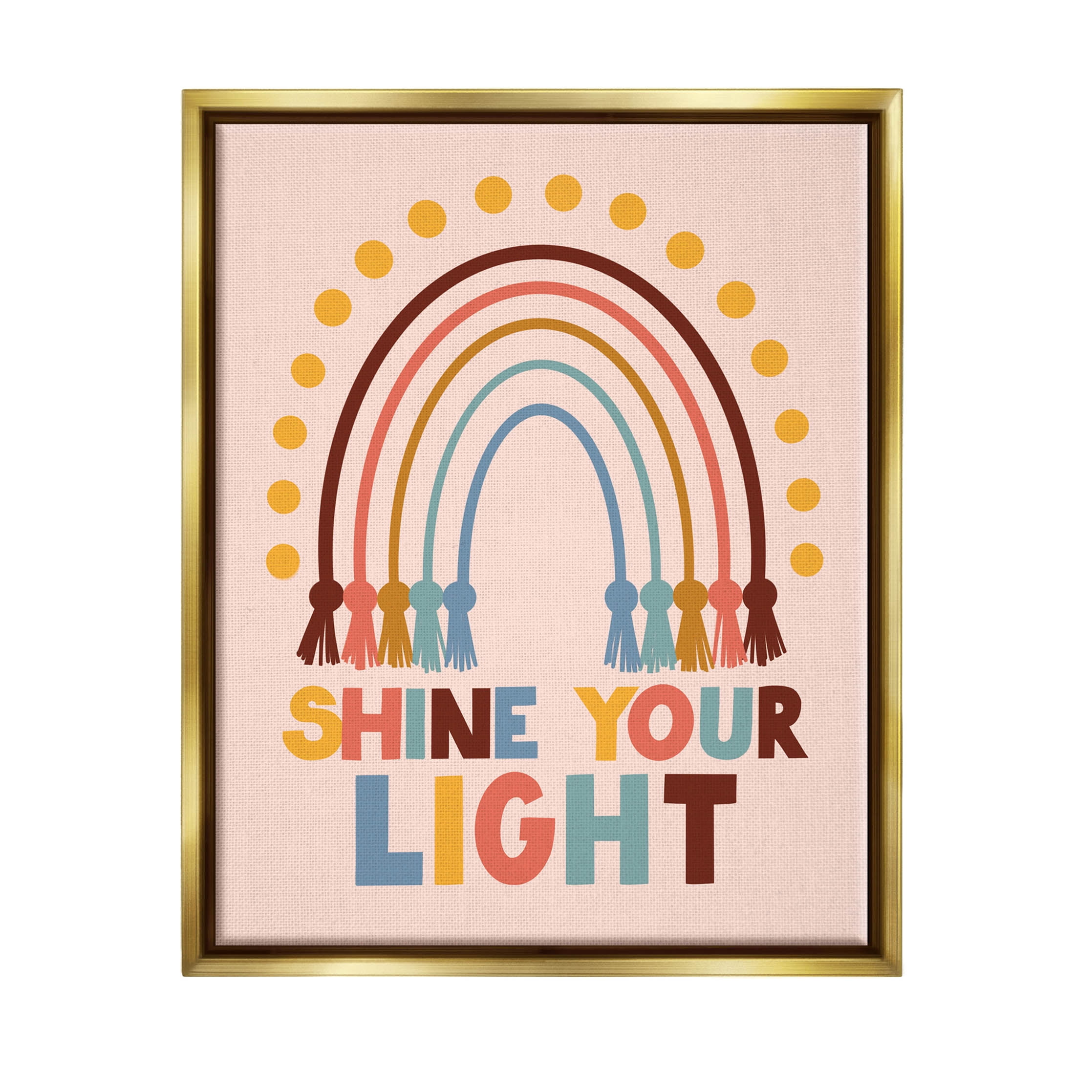 Shine Your Light Hanukkah Rainbow Holiday Graphic Art Metallic Gold Framed Art Print Wall Art