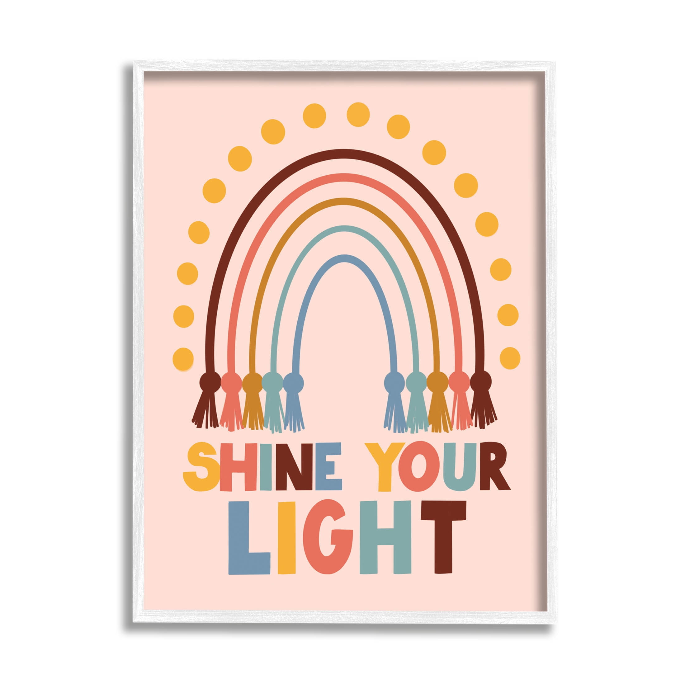 Shine Your Light Hanukkah Rainbow Holiday Graphic Art White Framed Art Print Wall Art