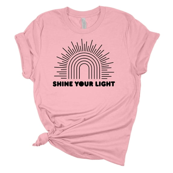 Shine Your Light Sunshine Rainbow Christian Unisex Ladies Design Christian T-shirt Graphic Tee-Pink-small