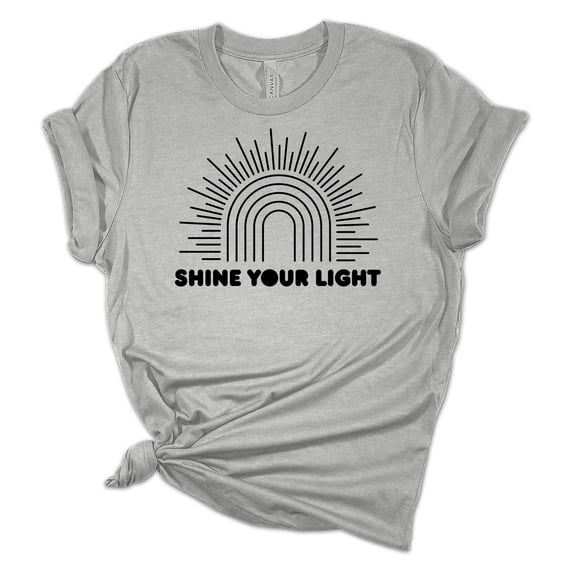 Shine Your Light Sunshine Rainbow Christian Unisex Ladies Design Christian T-shirt Graphic Tee-Sports Grey-xl