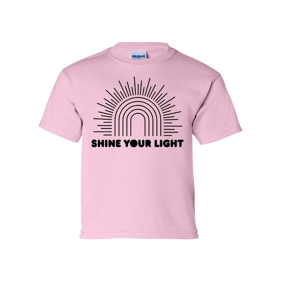 Shine Your Light Youth Unisex Kids Christian Short Sleeve T-shirt Graphic Tee Graphic Tee-Light Pink-large