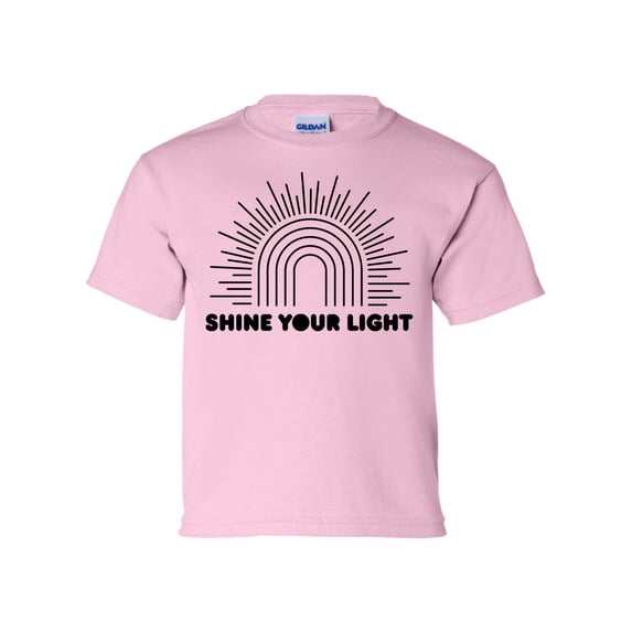 Shine Your Light Youth Unisex Kids Christian Short Sleeve T-shirt Graphic Tee Graphic Tee-Light Pink-small