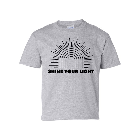 Shine Your Light Youth Unisex Kids Christian Short Sleeve T-shirt Graphic Tee Graphic Tee-Sports Grey-medium