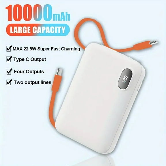 ShineFuture 10000mAh Power Bank 22.5V Fast Charging Battery Pack, White, 1 Pack