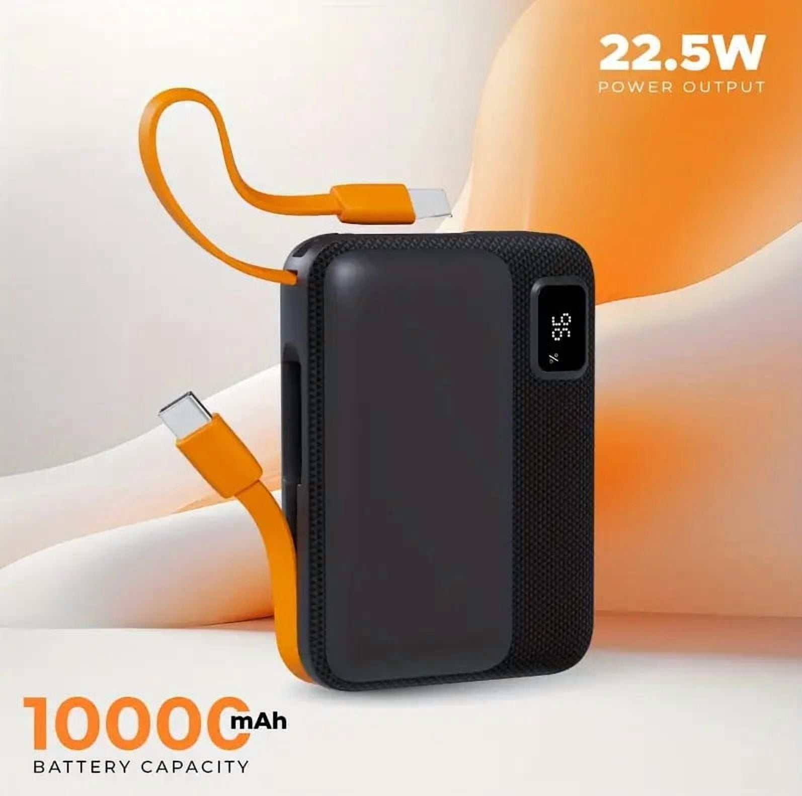 ShineFuture Power Bank 10000mAh 22.5V Fast Charging Battery Pack,With Type-C connector and Lightning connector charging cable，Supports charging of cell phones and mobile devices，black-1pc