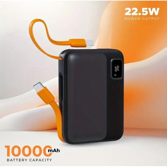 ShineFuture Power Bank 10000mAh 22.5V Fast Charging Battery Pack,With Type-C connector and Lightning connector charging cable，Supports charging of cell phones and mobile devices，black-1pc