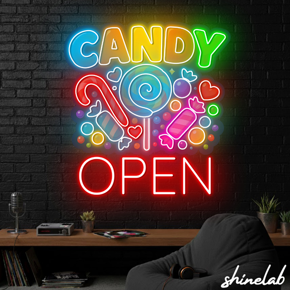 ShineLab Candy Open Neon Sign, Candy Shop Decor, Candy Lover Gift