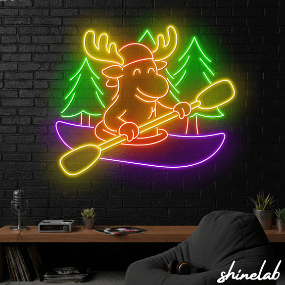 ShineLab Moose Kayaking Neon Sign, Kayak Led Sign, Moose Lover Gift