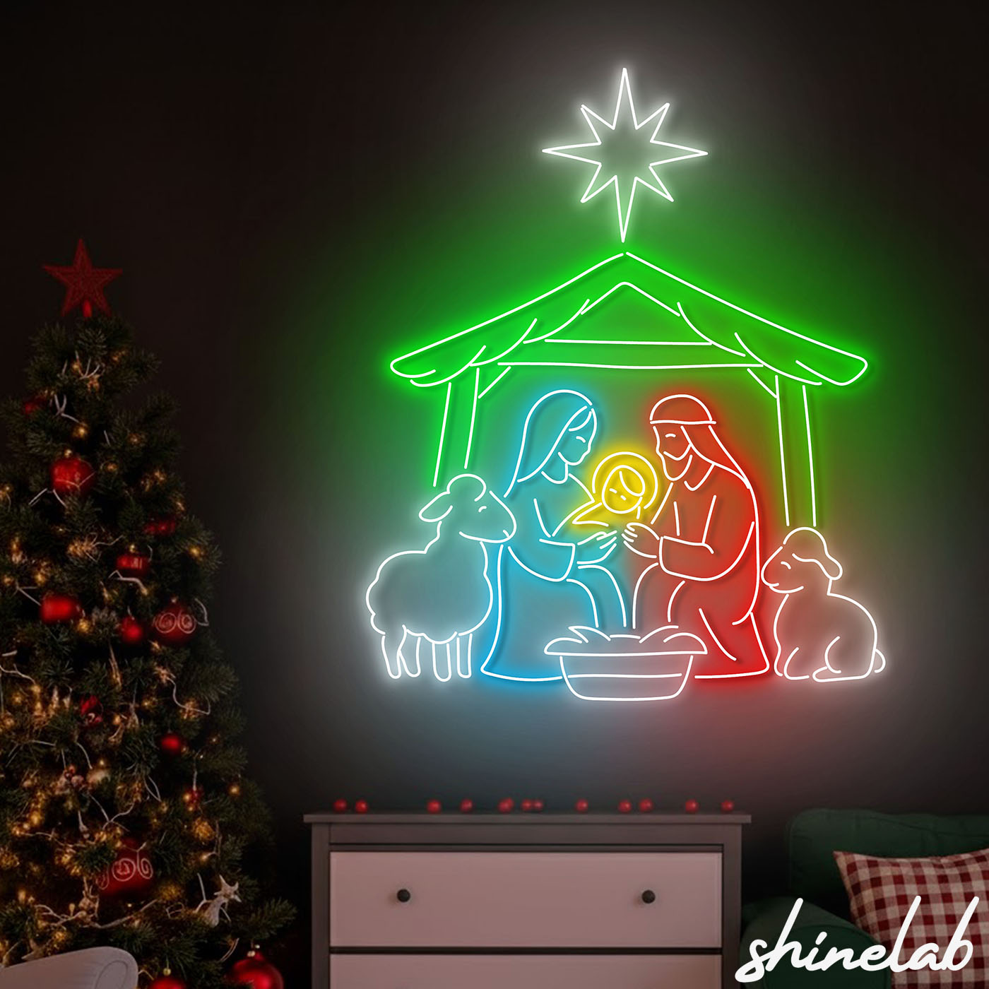 Visual Sign Nativity ShineLab Nativity Scene Neon Sign, Holy Family LED Wall Art, Religious ...