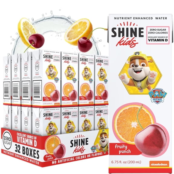 ShineWater Fruity Punch Kids Drink Box - 4/8PKS (6.75 Fl Oz Each) - Naturally Flavored Water with Vitamin D, Zero Sugar, Low Calorie, Non-Carbonated.