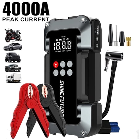 4000A Car Jump Starter with Tire Inflator, PD 65W Power Bank, 12V Car Battery Charger Jumper Starter, LED Screen, 3 Modes Flashlight