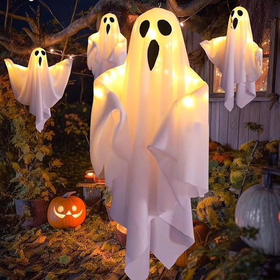 Shinefuture 4Pack 20 Inch Halloween Hanging Ghosts,Holiday Halloween Hanging Decorations