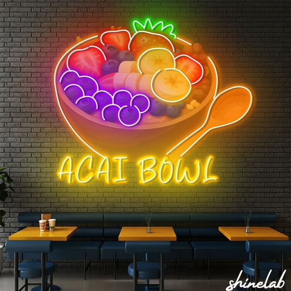 Shinelab Acai Bowl Neon Sign, LED Light Wall Decor for Smoothie Shop and Healthy Snack Bar 15200