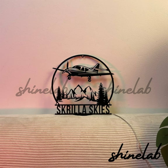 Shinelab Airplane Metal Sign LED Wall Art, Custom Wall Decor, Plane on Mountain Home Decor 8993