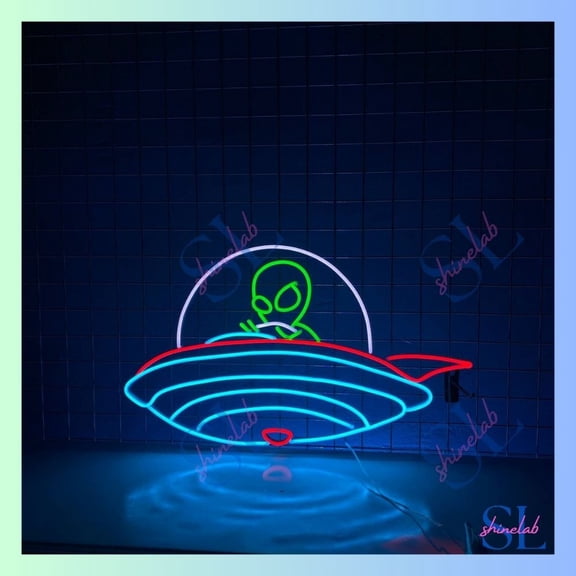 Shinelab Alien UFO Neon Sign, UFO Alien Led Light, UFO Alien Neon Light Room Wall Art Decor 2346